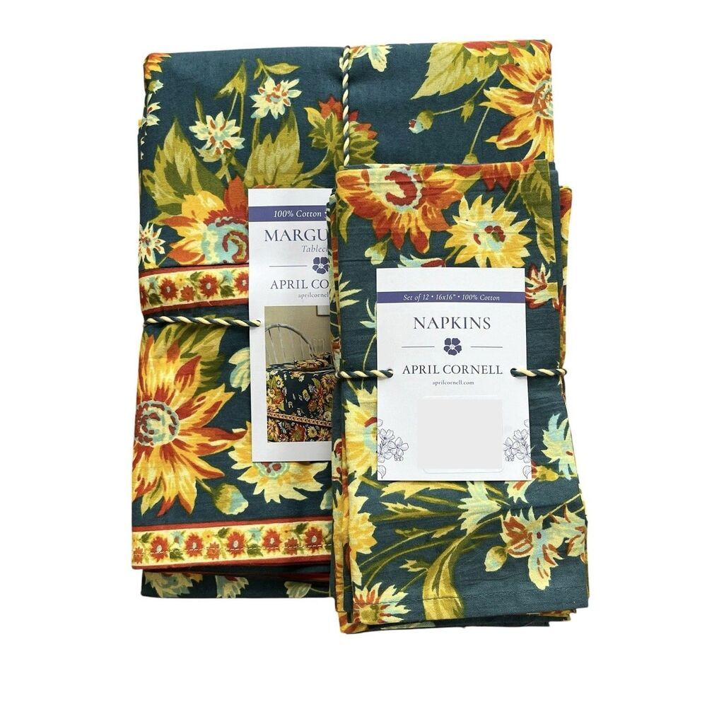 April Cornell Marguerite Floral Tablecloth 60x102 Colorful 12 Napkins 13 PC NEW